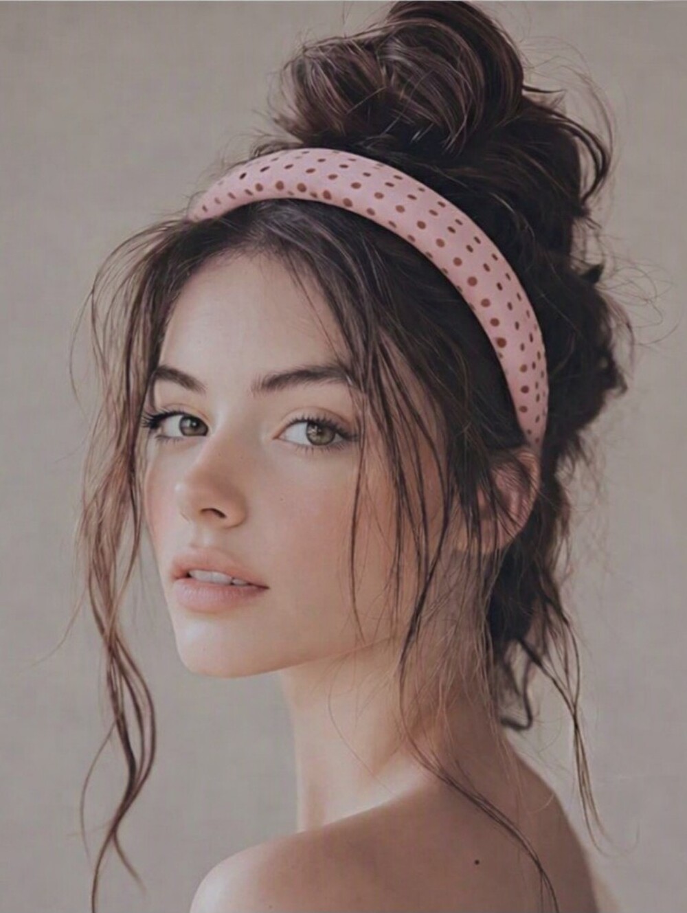 Chic & Sleek Polka Dot Padded Headband in Light Pink & Brown